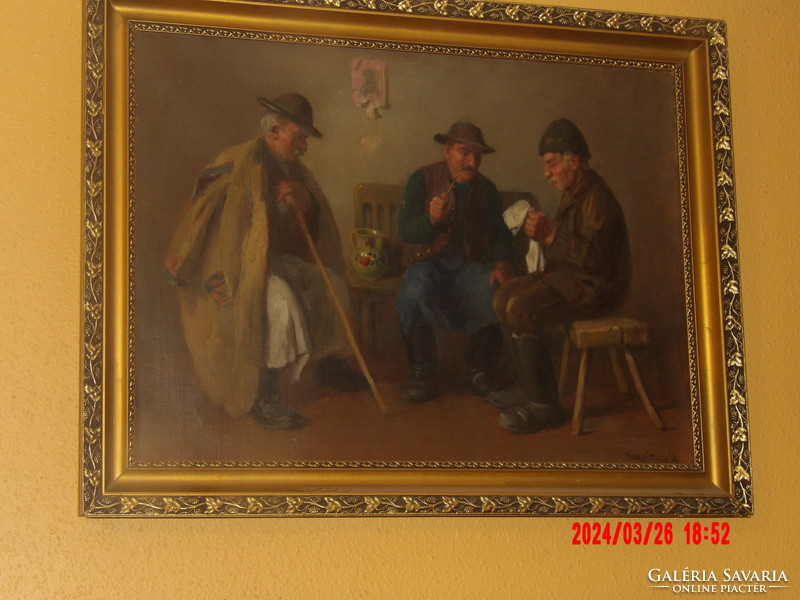 Horváth g. Andor: old people drinking, a gathering of friends in a village house