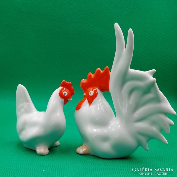 Retro porcelain rooster and hen figurines