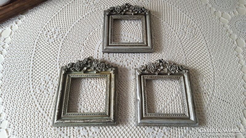 3 Pcs. Antique silver-colored, beautiful pink small photo frame