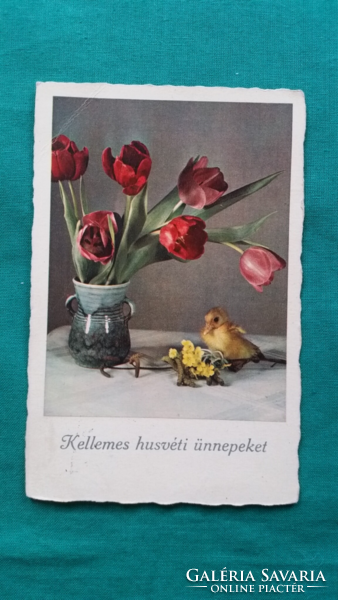 Old Easter postcard - floral, running