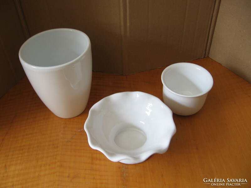 White ceramic vase, pot, and bowl set