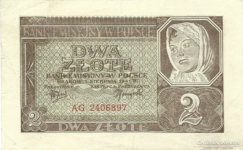 2 zloty zlotych zlote 1941 Lengyelország 3.