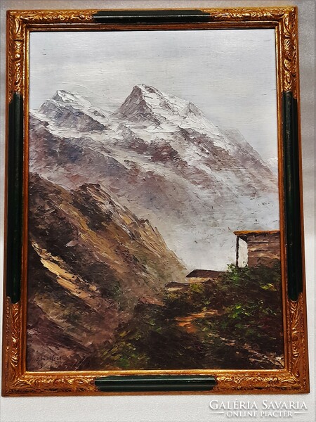 Astrid Walford (1907_1984): Alpine landscape; oil - veneer painting