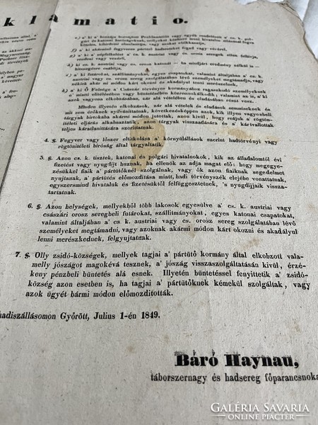 Proclamation and announcement of Field Marshal Haynau, Commander-in-Chief! 1849!