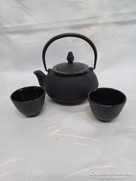 Japanese cast iron tea pot with 2 glasses