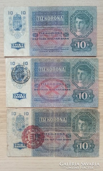 10 Korona 1915, 3 db.