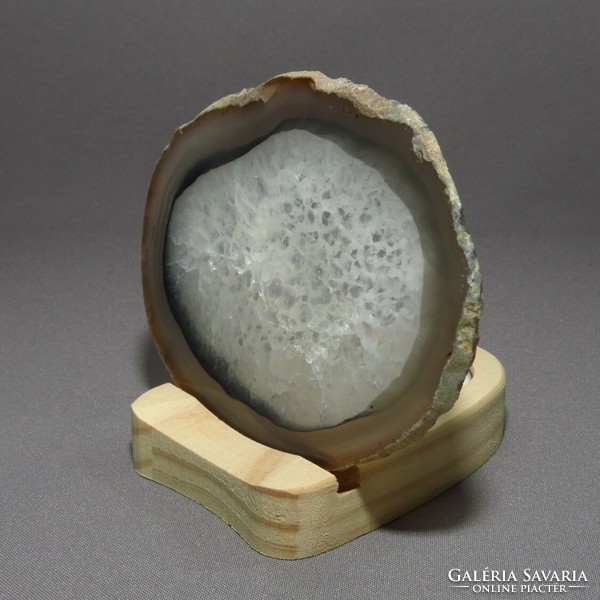 Agate slice with candle holder - natural