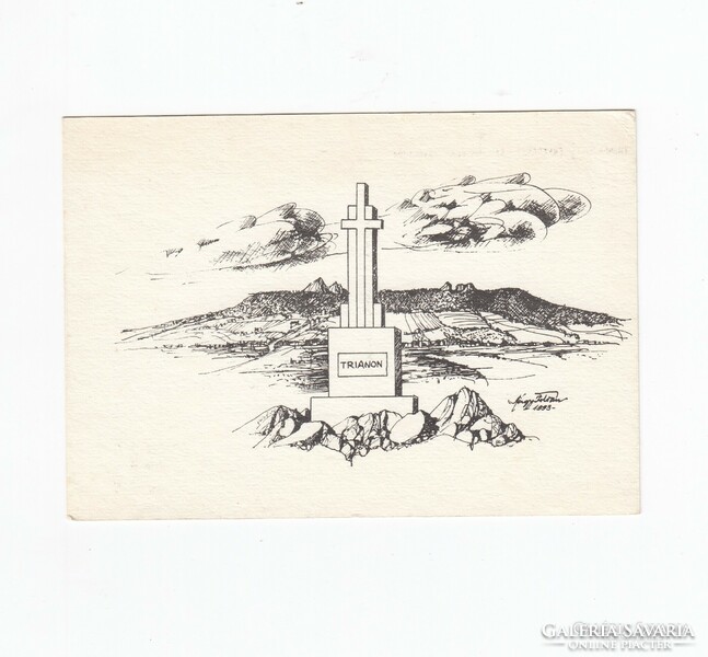 H:84 modern irredent postcard post office (Trianon memorial cross on Sághegy 1934-1994)