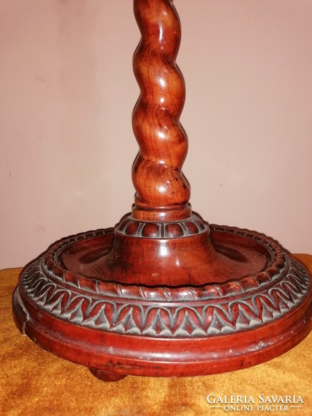 Antique, table, turned wooden lamp,