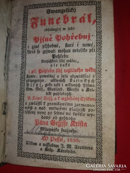 1850.ANTIK szlovák nyelvű ima, Funebrál - temetési ének konyv kemény bőr kötésben a képek szerint