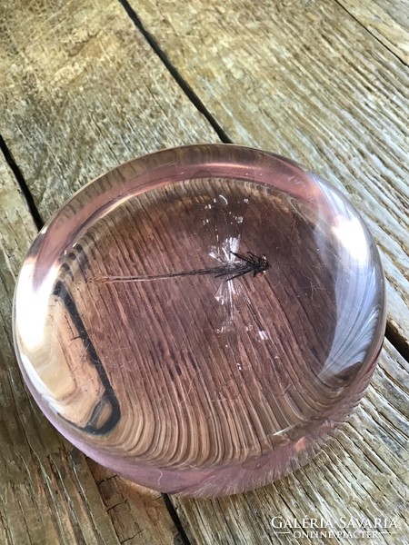 Old Plexiglas paperweight with a dragonfly inside