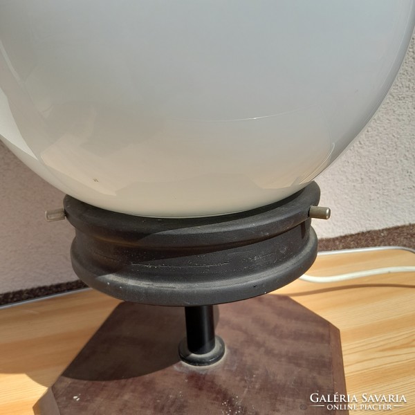 Huge bauhaus - art deco table lamp - white milk glass sphere with shade