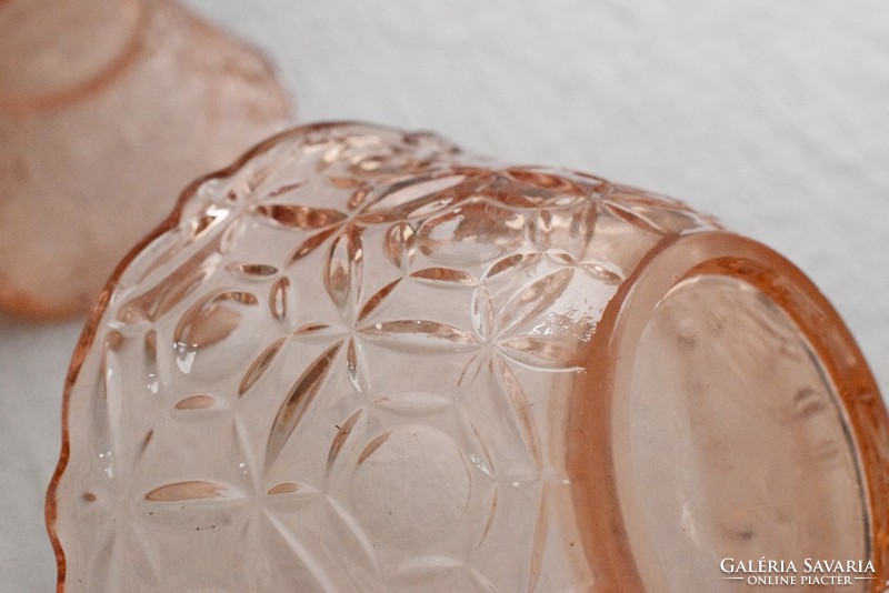 Pair of old glass bowls, polished base, cast glass 2 pcs. Pink 13 x 5.5 cm