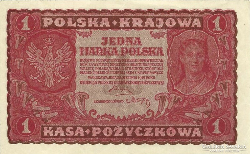 1 marka 1919 Lengyelország I. széria nagy számok Ritka 2.