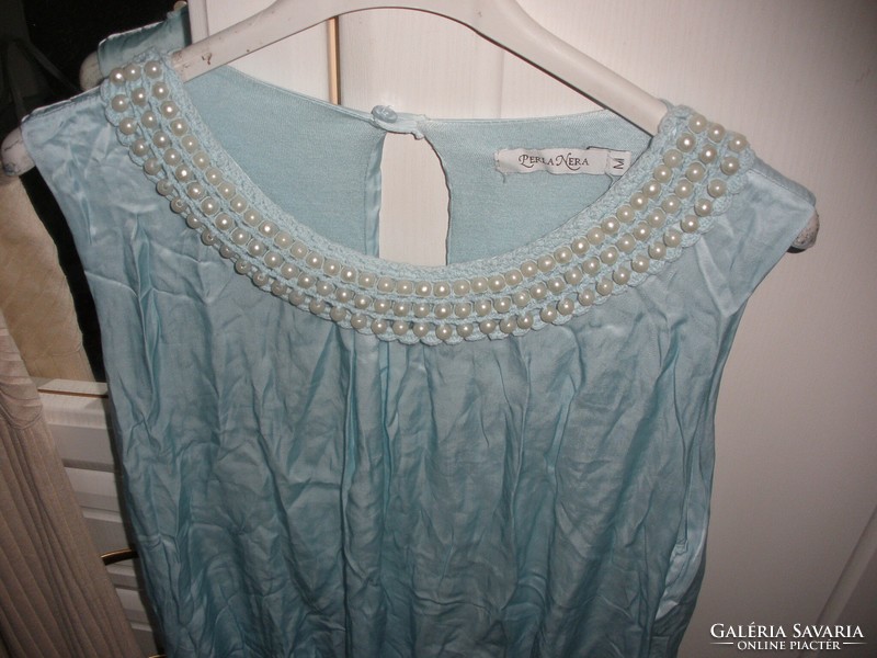 Top with silk content, light blue beaded