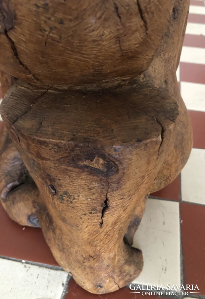 Mother with child, large-scale wooden sculpture made of roots