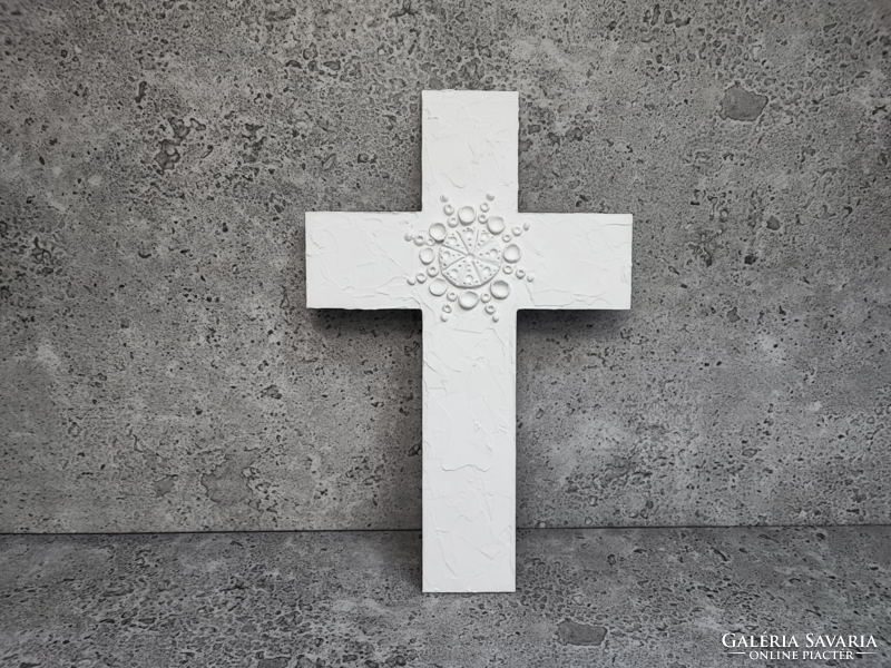 Pilipart, large white handmade wall-hanging cross, 37x24 cm