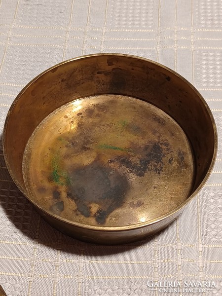 Indian copper lid holder with fire enamel lid with parrots