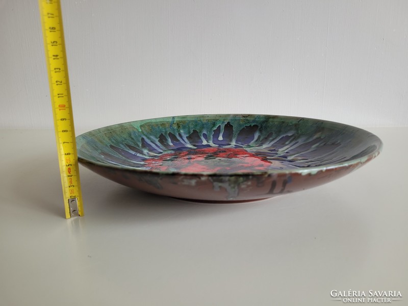 Retro large size 35 cm old Városlód glazed ceramic bowl mid century wall decoration wall bowl