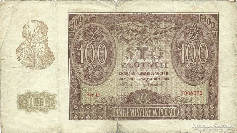 100 zloty zlotych 1940 Lengyelország 1.