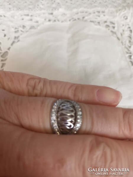 Old silver handmade ring with white zirconia for sale!