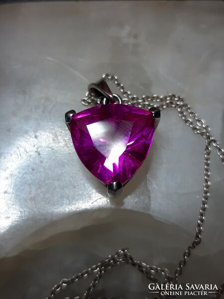 Pink sapphire necklace - silver jewelry