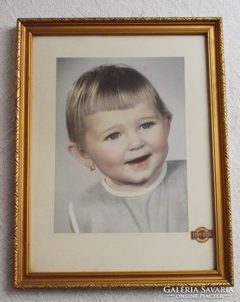 Old studio photo, portrait of a little girl, photographer's light * fabric ktsz. Framed, glazed