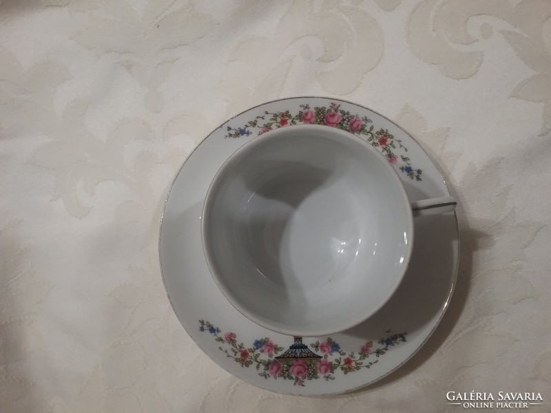 Antique square pink cup + bowl
