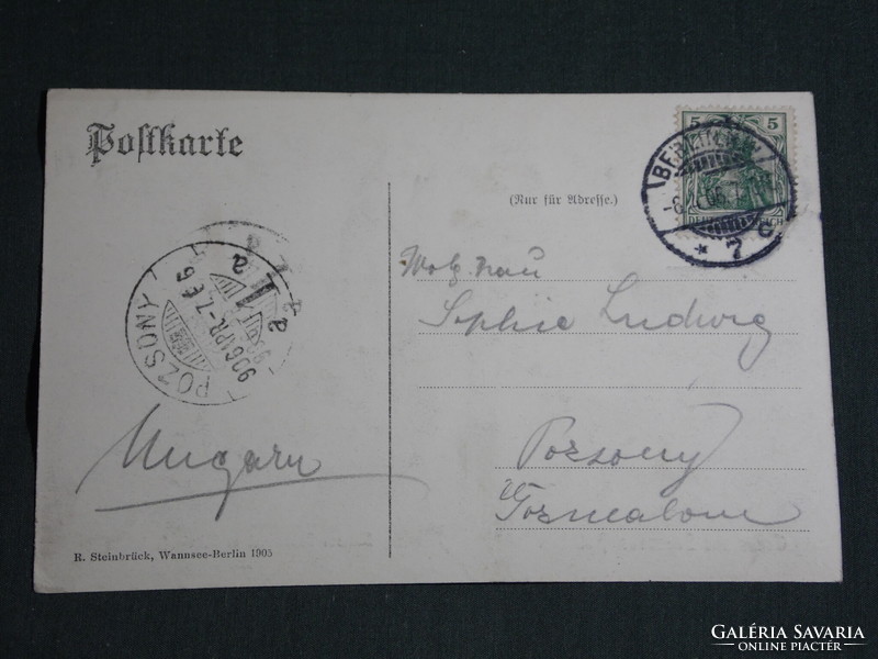 Képeslap,Postcard,Gruss aus Sanssouci-Potsdam,Schloss Sanssouci m. Schalenfontainen, kastély , 1906
