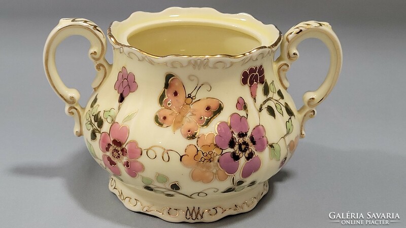 Zsolnay hand-painted butterfly coffee and mocha sugar bowl