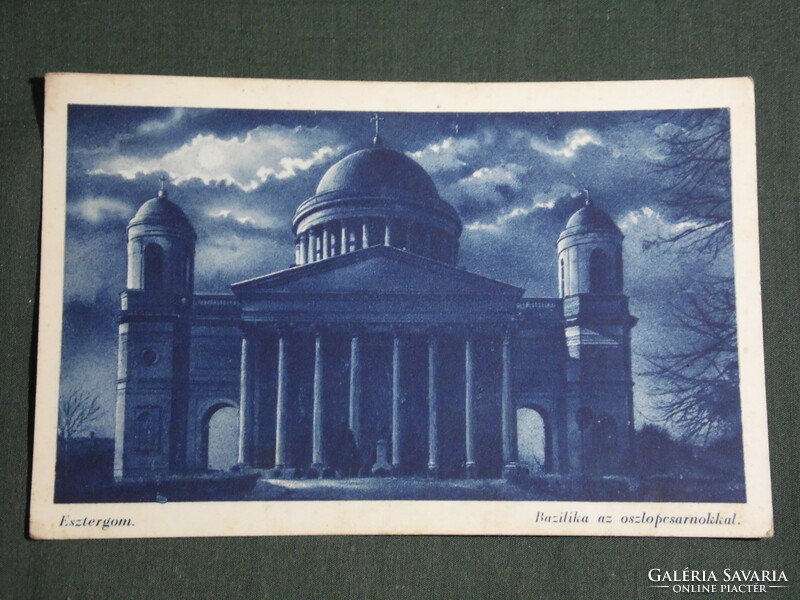 Képeslap,Postcard,Esztergom, Bazilika az oszlopcsarnokkal látkép részlet, 1941