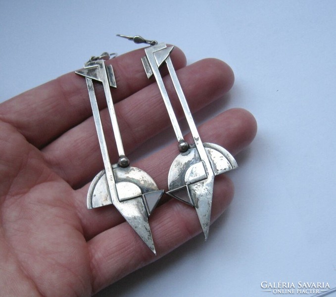 Óriás art deco ezüst fülbevaló holdkővel, design darab