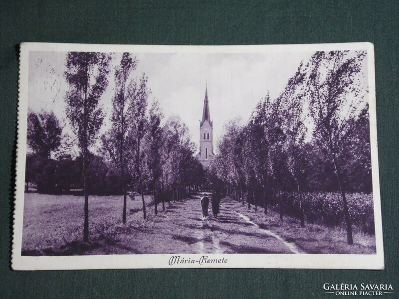 Postcard, road leading to Mary's Hermitage Church, view of church, 1930