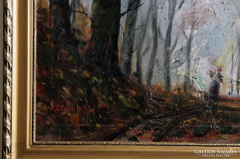Szolnok 1958. Incense-bearing woman 70x56cm -- forest landscape forest interior