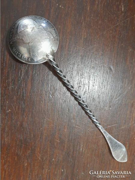 Silver 10 marks, brand, friederich agust head, decorative spoon, spoon, with monogram. 43 Grams.