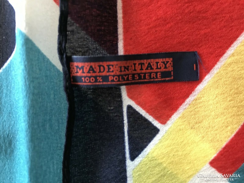 Vintage olasz kendő színes, absztrakt mintával, 77 x 76 cm