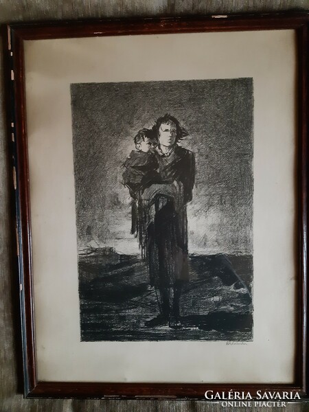 Sándor Ek etching: father and son