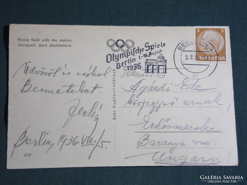 Képeslap,Postcard,Germany, Berlin, Flughafen, Empfangsgebäude, repülőtér , 1936