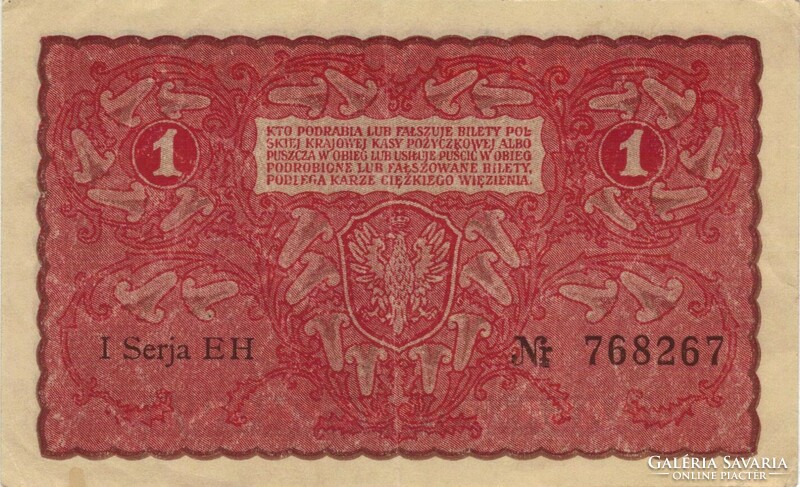 1 marka 1919 Lengyelország I. széria nagy számok Ritka 1.