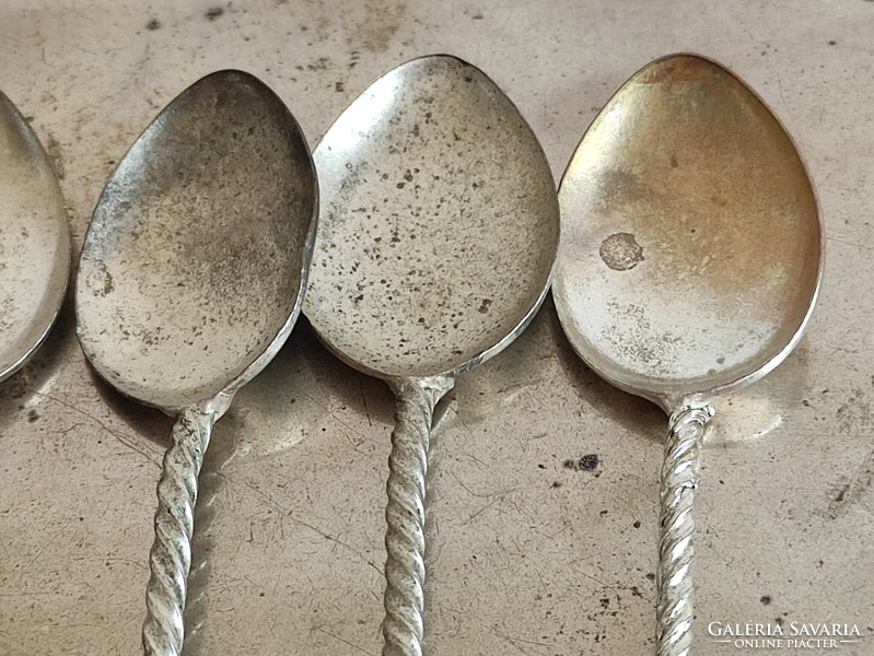 Set of 6 silver-plated antique spoons with rose quartz mineral stone handles