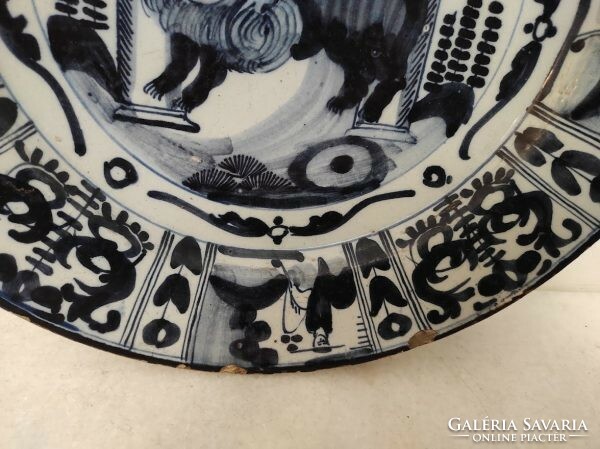 Antik zsidó delfti porcelán tányér tál oroszlán tóra tekercs judaika Delft 18. század 622 8683