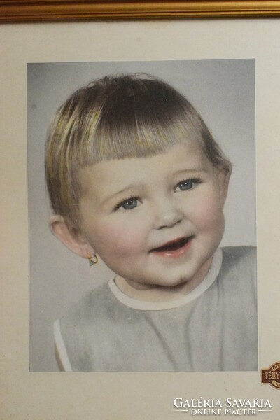Old studio photo, portrait of a little girl, photographer's light * fabric ktsz. Framed, glazed