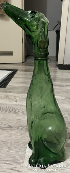 Empoli green decanter - vintage Italian 1960s dog shaped wine decanter bottle