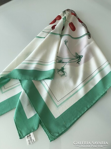 Vintage silk scarf with cherry pattern, Constanze brand, 84 x 82 cm