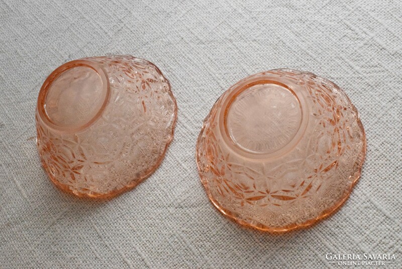 Pair of old glass bowls, polished base, cast glass 2 pcs. Pink 13 x 5.5 cm