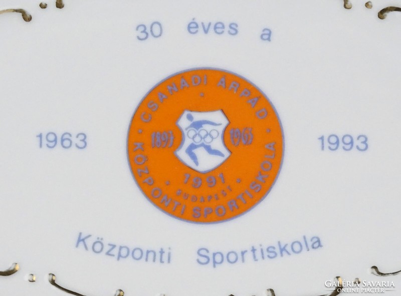 1Q871 Csanádi Árpád Központi Sportiskola Hollóházi porcelán tál 19.5 x 27.5 cm