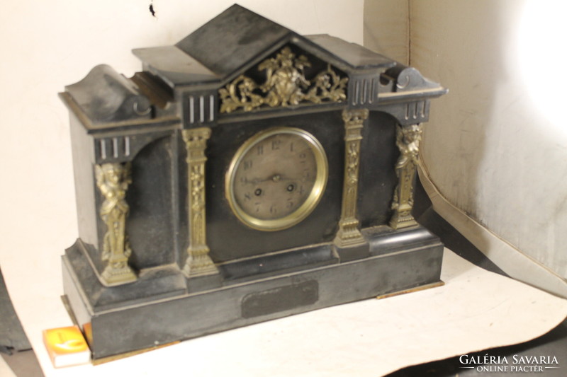 Antique empire marble mantel clock with copper sculptures 492
