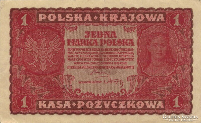 1 Marka 1919 Poland i. Series large numbers rare 1.
