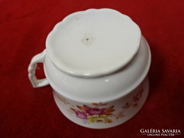 Zsolnay porcelain tea cup, antique, shield seal, elf ears, brown border. Jokai.