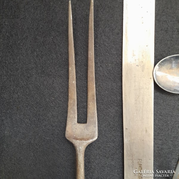 Antique marked meat forks, knives, spoons